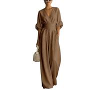 FUPODD Jumpsuit Damen Elegant Für Hochzeit Gast Hosenanzug Festlich Jumpsuits Sommer Lang Hochzeitsgäste Overall V Ausschnitt Wickel Playsuit Schick Tailliert Romper Frauen Leicht Einteiler Party