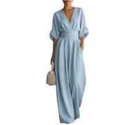 FUPODD Jumpsuit Damen Elegant Für Hochzeit Gast Hosenanzug Festlich Jumpsuits Sommer Lang Hochzeitsgäste Overall V Ausschnitt Wickel Playsuit Schick Tailliert Romper Frauen Leicht Einteiler Party