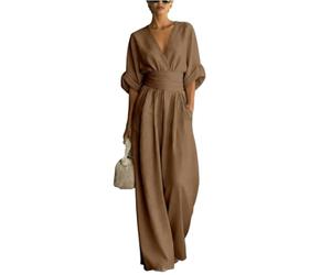 FUPODD Jumpsuit Damen Elegant Für Hochzeit Gast Hosenanzug Festlich Jumpsuits Sommer Lang Hochzeitsgäste Overall V Ausschnitt Wickel Playsuit Schick Tailliert Romper Frauen Leicht Einteiler Party