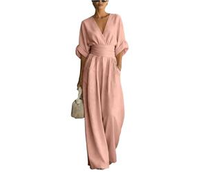 FUPODD Jumpsuit Damen Elegant Für Hochzeit Gast Hosenanzug Festlich Jumpsuits Sommer Lang Hochzeitsgäste Overall V Ausschnitt Wickel Playsuit Schick Tailliert Romper Frauen Leicht Einteiler Party