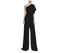 FUPODD Jumpsuit Damen Elegant Für Hochzeit Gast Jumpsuits Für Damen Festlich Lang One Shoulder Overall Sommer Playsuit Hochzeitsgast Hosenanzug Frauen Lange Beine Einteiler Schick Romper Mit Ärmel
