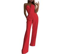 FUPODD Jumpsuit Damen Elegant Für Hochzeit Jumpsuits Für Damen Festlich Lang Overall Schulterfrei Bandeau Hosenanzug Festlicher Hochzeitsgast Einteiler Mit Tasche Romper Lange Beine Playsuit Schick