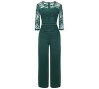 FUPODD Jumpsuit Damen Sommer Lang Schwarzer Jumpsuits Tiefer Ausschnitt Overall Lässiger Hinten Offen Overalls Zum Binden Playsuit Slim Romper Vintage Onesie 3/4 Arm Einteiler Wickeloptik Hosenanzug