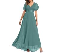 FUPODD Kleid Damen Sommer Vorne Kurz Hinten Lang Firmung Kleider V Ausschnitt Abendkleid Mit Ärmeln 3/4 Ärmel Mit Schlitz Volant Sommerkleid Häkel Spitze Tailliert Dresses for Women Schwingen