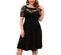 FUPODD Kleid Hochzeitsgast Damen Große Größen Abendkleider Elegant Hochzeit Sommerkleid Spitze Midikleid Festliche Lochstickerei Sommer Kleider Für Mollige Frauen Sommerkleider Leicht Und Luftig