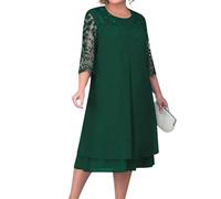 FUPODD Kleid Hochzeitsgast Damen Große Größen Abendkleider Elegant Spitze Kleider Lochstickerei Cocktailkleid Frauen Midi Abendkleid Mollige Frauen Festlich Brautmutterkleider Hochzeit Chiffonkleid