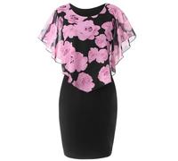 FUPODD Kleid Hochzeitsgast Damen Kurz Etuikleid Elegant Festliche Kleider Tüll Blumen Chiffon Abendkleider Für Hochzeit Cocktailkleid Doppellagig Sommerkleid Frauen Leicht Ballkleid Luftig Festkleid