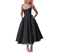 FUPODD Kleid Rückenfrei Cocktailkleid Damen Lang Spaghettiträger Korsett Abendkleider Elegant Prinzessin Kleider Frauen Corset Ballkleid Taschen Abschlusskleid Schwingen Tüll Doppellagig Maxikleid