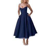 FUPODD Kleid Rückenfrei Cocktailkleid Damen Lang Spaghettiträger Korsett Abendkleider Elegant Prinzessin Kleider Frauen Corset Ballkleid Taschen Abschlusskleid Schwingen Tüll Doppellagig Maxikleid
