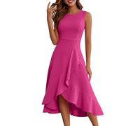 FUPODD Kleider Damen Sommer Elegant Sommerkleid Damen Lang Strandkleid Sommerkleider Leicht Und Luftig Festliche Wickelkleid Party Kleid Hochzeitsgast Einfarbig Cocktailkleid Ohne Ärmel Rundhals