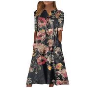 FUPODD Kleider Damen Sommer Festliche Maxikleid Langes Sommerkleid Damen Elegant Hippie Kleidung Leinenkleid Umstandskleid Lange Weißes Tshirt Kleid Etuikleid Midikleid Strandkleid Luftig Schwarzes