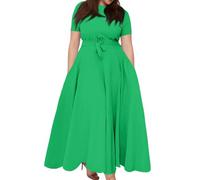 FUPODD Kleider Damen Sommer Große Größen Sommerkleid Damen Lang Elegant Sommerkleider Leicht Und Luftig Mit Ärmel Kleid Für Dicke Frauen Mollige Freizeitkleid Mit Gürtel Damenkleider Grosse Grössen
