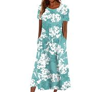 FUPODD Kleider Damen Sommer Langes Sommerkleid Damen Elegant Hippie Kleidung Umstandskleid Lange Tshirt Kleid Midikleid Strandkleid Luftig Shirtkleid Festliches Stillkleid Midi Damenkleider Sommer