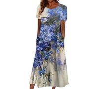 FUPODD Kleider Damen Sommer Langes Sommerkleid Damen Elegant Hippie Kleidung Umstandskleid Lange Tshirt Kleid Midikleid Strandkleid Luftig Shirtkleid Festliches Stillkleid Midi Damenkleider Sommer
