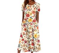 FUPODD Kleider Damen Sommer Langes Sommerkleid Damen Elegant Hippie Kleidung Umstandskleid Lange Tshirt Kleid Midikleid Strandkleid Luftig Shirtkleid Festliches Stillkleid Midi Damenkleider Sommer