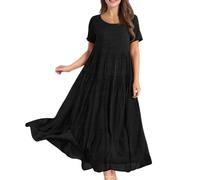 FUPODD Kleider Damen Sommer Leinenkleid Sommerkleid Damen Lang Elegante Strandkleid Boho Kleid Musselin Maxikleid Sommerkleider Leicht Und Luftig Festlich Blusenkleid Elegant Pareos & Strandkleider