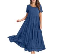 FUPODD Kleider Damen Sommer Leinenkleid Sommerkleid Damen Lang Elegante Strandkleid Boho Kleid Musselin Maxikleid Sommerkleider Leicht Und Luftig Festlich Blusenkleid Elegant Pareos & Strandkleider