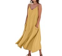 FUPODD Kleider Damen Sommer Maxikleid Pareos & Strandkleider Für Damen Langes Sommerkleid Elegant Leinenkleid Umstandskleid Lange Weißes Kleid Strandkleid Luftig Schwarzes Shirtkleid Hippie Kleidung