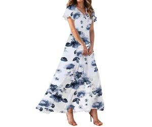 FUPODD Kleider Damen Sommer Maxikleid Sommer Cocktailkleid Boho Kleid Hochzeitsgast Sommerkleider Damen Leicht Und Luftig Abendkleider Elegant Für Hochzeit Abendkleid Musselin Kleid Lange Ballkleid