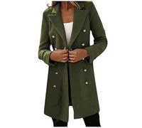 FUPODD Langer Damen-Trenchcoat Aus Wolle Frauenmantel Mittellanger Wintercoat Revers Herbstmantel Zweireihiger Mit Knöpfen Damenmantel Mit Taschen Wolljacke Mit Reverskragen Cardigan Slim Einfarbig