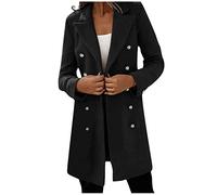 FUPODD Langer Damen-Trenchcoat Aus Wolle Frauenmantel Mittellanger Wintercoat Revers Herbstmantel Zweireihiger Mit Knöpfen Damenmantel Mit Taschen Wolljacke Mit Reverskragen Cardigan Slim Einfarbig
