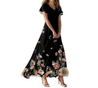 FUPODD Langes Sommerkleid Damen Cocktailkleid Strandkleid Luftig Festliche Kleider Musselin Umstandskleid Lange Abendkleider Weißes Kleid Etuikleid Elegant Tshirt Kleid Damen Schwarzes Shirtkleid