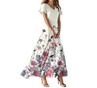 FUPODD Langes Sommerkleid Damen Cocktailkleid Strandkleid Luftig Festliche Kleider Musselin Umstandskleid Lange Abendkleider Weißes Kleid Etuikleid Elegant Tshirt Kleid Damen Schwarzes Shirtkleid