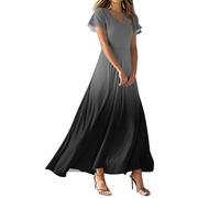 FUPODD Langes Sommerkleid Damen Kleider Blumen Muster Boho Kleid Leichtes Dünne Strandkleid Schöne Damenkleider Böhmisches Lässig Sommerkleider Locker Blumenkleid Maxikleid Rüschen Umstandsmode