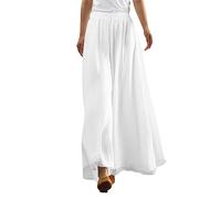 FUPODD leichte Sommerhose Damen Hose Sommer High Waist Plissee Palazzo Hose mit Gummizug Weites Bein Chiffon Freizeithose Elegante Einfarbig Marlenehose für Frauen Culottes Hosen Festlich Elegant