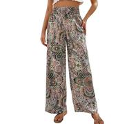 FUPODD Leichte Sommerhose, Damen Palazzo Hose Bequeme Wide Leg Hose Hohe Taile Strandhose Print Freizeithose Mit Drawstring Gürtel Schlafanzughose Frauen Comfy Lounge Hose Luftig