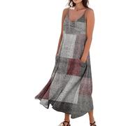 FUPODD Leinenkleid Damen Sommer Schwangerschaftskleid Spagettiträger Strandkleider Damen Sommer Muster Kleid Gestreift Luftiges Sommerkleid Dünnes Wunderschöne Kleider Plus Size Dresses for Women