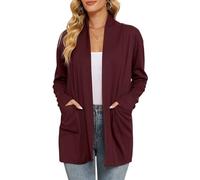 FUPODD Long Cardigan Damen Elegant Strickjacke Damen Lang Schalkragen Strickjacken Mittellang Damenstrickjacke Langarm Strickcardigan Mit Taschen Herbstmantel Frauen Longstrickjacke Einfarbig Mantel