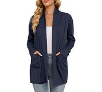 FUPODD Long Cardigan Damen Elegant Strickjacke Damen Lang Schalkragen Strickjacken Mittellang Damenstrickjacke Langarm Strickcardigan Mit Taschen Herbstmantel Frauen Longstrickjacke Einfarbig Mantel