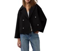 FUPODD Mantel Damen Winter Elegant Trenchcoat Wolle Kurzmantel Zweireihig Übergang Wintermantel Damen Kurz Warm Wollmantel Revers Winterjacke Kurzer Damenmantel Mit Taschen Kurztrench Damenjacken