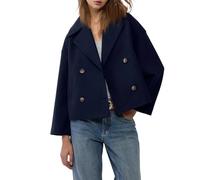 FUPODD Mantel Damen Winter Elegant Trenchcoat Wolle Kurzmantel Zweireihig Übergang Wintermantel Damen Kurz Warm Wollmantel Revers Winterjacke Kurzer Damenmantel Mit Taschen Kurztrench Damenjacken