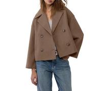 FUPODD Mantel Damen Winter Elegant Trenchcoat Wolle Kurzmantel Zweireihig Übergang Wintermantel Damen Kurz Warm Wollmantel Revers Winterjacke Kurzer Damenmantel Mit Taschen Kurztrench Damenjacken