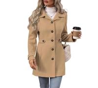 FUPODD Mantel Damen Winter Elegant Wintermantel Damen Lang Wolle Trenchcoat Revers Winterjacke Warm Damenmantel Mit Taschen Wollmantel Kuschelig Mäntel Frauen Mit Knöpfen Übergangsjacke Wintercoat