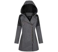 FUPODD Mantel Damen Winter Wolle Wintermantel Damen Lang Elegant Mit Kapuze Wollmantel Lange Winterjacke Warm Mäntel Reissverschluss Damenmantel Mittellang Winterparka Einfarbig Trenchcoat Jacken