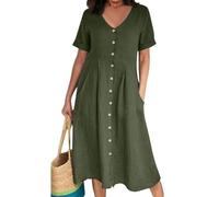 FUPODD Maxi Kleid Freizeitkleider Damen Sommer Plisseekleid Baumwolle Sundresses Luftiges Sommerkleid Mit Ärmel Kleidung Freizeitkleid Carmen Damenkleid Schickes Elegante Kleider Für Frauen Ab 50