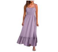 FUPODD Maxikleid Damen Sommer Elegant Rüschen Sommerkleid Lang Spaghettiträger Frauen Korsett Sommerkleider Strand Leicht Luftig Damenkleider Rückenfrei Tailliert Volantkleid Blumen Trägerkleid