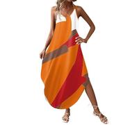 FUPODD Maxikleid Damen Sommer Neckholder Sommerkleid Lang Elegant Strandkleid Spaghettiträger Sommerkleider Damen Leicht Luftig Kleider Frauen Rückenfrei Damenkleider Farbblock Maxi Kleid Schnürung