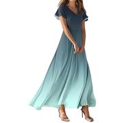 FUPODD Maxikleider Damen Sommer Hohe Taille Floral Sommerkleid Blumenmuster Kleider Luftiges Tunika Kleid Flatterndem Ibiza Sommerkleider Leicht Luftig Weit Skaterkleid Party Strandkleid Farbverlauf