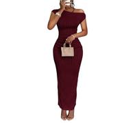 FUPODD Maxikleider Damen Sommer Slope Schulter Eng Cocktailkleid Schlankmachende Sommerkleid Lang Curvy Kleider Party Abendkleider Elegant Für Hochzeit Sommerkleider Frauen Leicht Kleid Geripptes