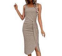 FUPODD Midikleid Damen Sommer Curvy Ärmellos Strickkleid Geripptes Kleider Damen Sommer Lang Elegant Sommerkleid Midi Eng Kleid Einfarbig Bodycon Damenkleider Plissee Sommerkleider Leicht Und Luftig