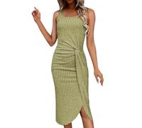 FUPODD Midikleid Damen Sommer Curvy Ärmellos Strickkleid Geripptes Kleider Damen Sommer Lang Elegant Sommerkleid Midi Eng Kleid Einfarbig Bodycon Damenkleider Plissee Sommerkleider Leicht Und Luftig