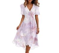 FUPODD Midikleid Damen Sommer Elegant Musselin Kleid Langes Sommerkleider Vorne Kurz Hinten Lang Strandkleider Sommerkleid Damen Leicht Cocktailkleid Elegante Kleider Festliche Für Hochzeitsgäste