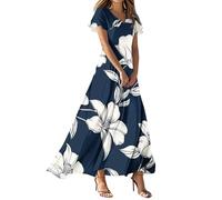 FUPODD Musselin Kleid Damen Sommer Freizeitkleid Maxi Kleider Grünes Sommerkleid Ärmel Kurz Sommerkleider Einfarbig Maxikleider Strandkleid Freizeit Damenkleider Korsett Strandtunika Mollige Frauen