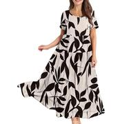 FUPODD Musselin Kleid Damen Sommer Freizeitkleid Maxi Kleider Grünes Strandtunika Mollige Frauen Sommerkleid Ärmel Kurz Sommerkleider Einfarbig Maxikleider Weit Strandkleid Freizeit Damenkleider