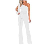 FUPODD Overall Damen Sommer Jumpsuit Hochzeit Braut Festlicher Hosenanzug Damen V Ausschnitt Cold Shoulder Kurzarm Wickel Overalls Wide Leg Culotte Jumpsuit Mit Gürtel Onesie Extra Lang Erwachsene