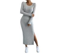 FUPODD Pulloverkleid Damen Elegant Curvy Strickkleid Damen Winter Lang Mit Schlitz Maxi Geripptes Winterkleider Gestricktes Strickkleider Frauen Eng Gerader Schnitt Winterkleid Damen Langarm Warm